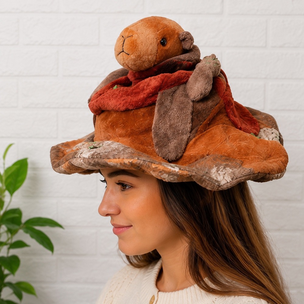 elope Capybara Plush Hat Costume Animal Headpiece Adult Kids Halloween Zoo